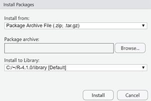 Image of the Install Packages interface from RStudio.